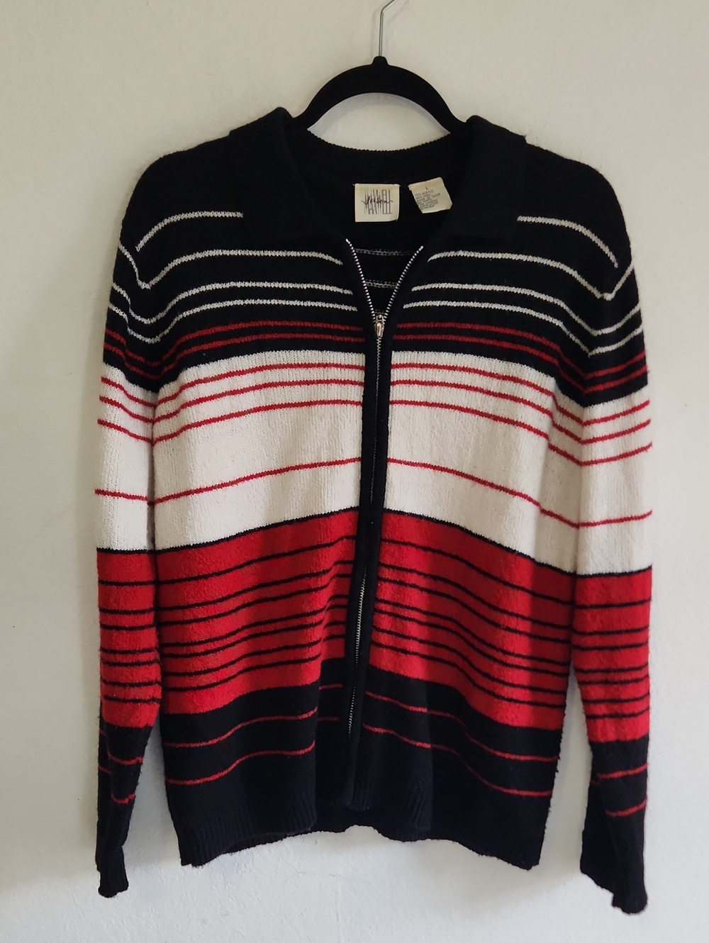 Vintage Wool Blend Striped Full Zip Sweater Cardigan L Retro ski Dark Academia
